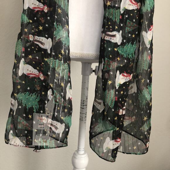 Cejon Christmas Tree Snowman Scarf Wrap Oversized Chiffon Black Silver #MQ25 - Picture 5 of 7